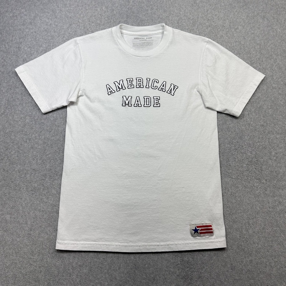 American Giant Shirt Mens Small White American Made Graphic Flag Tee Casual USA